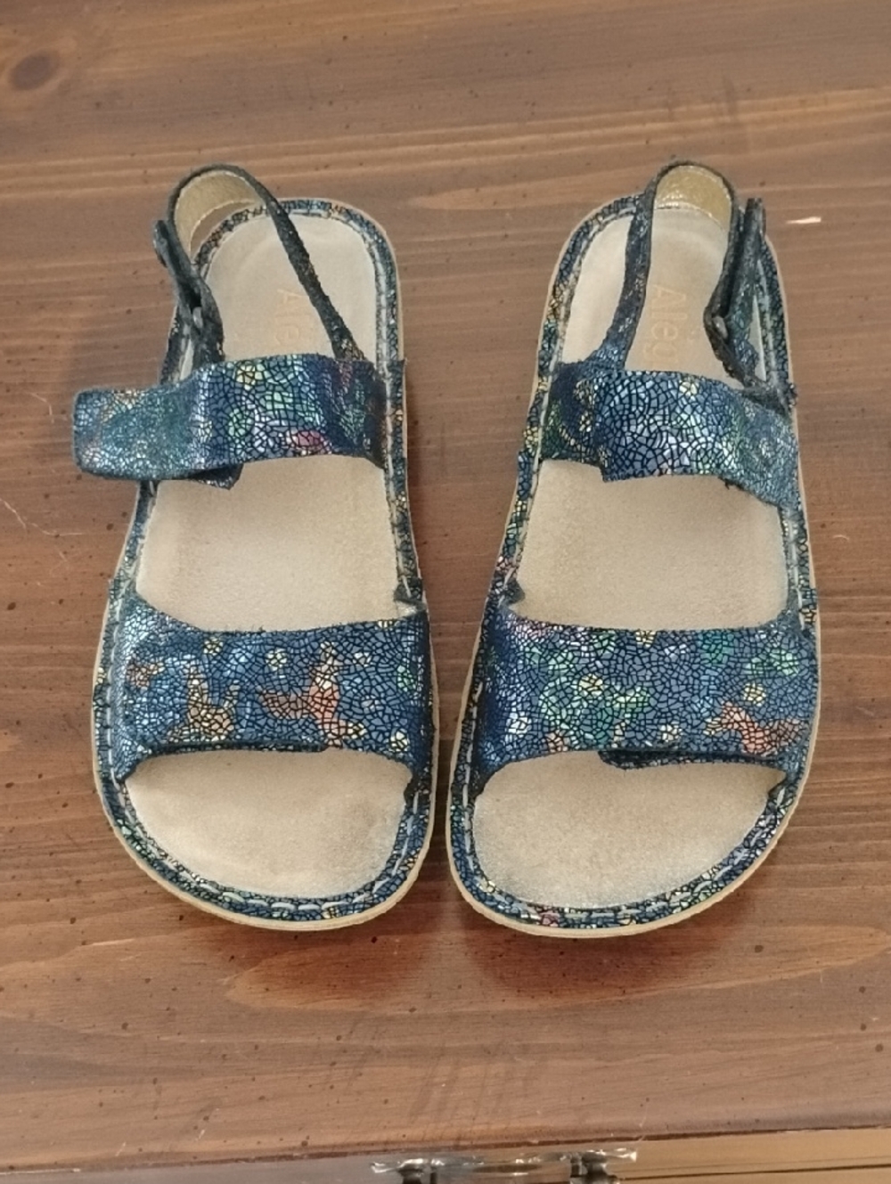 Allegria Blue Multicolor Leather Adjustable Strap Sandals EUC 39